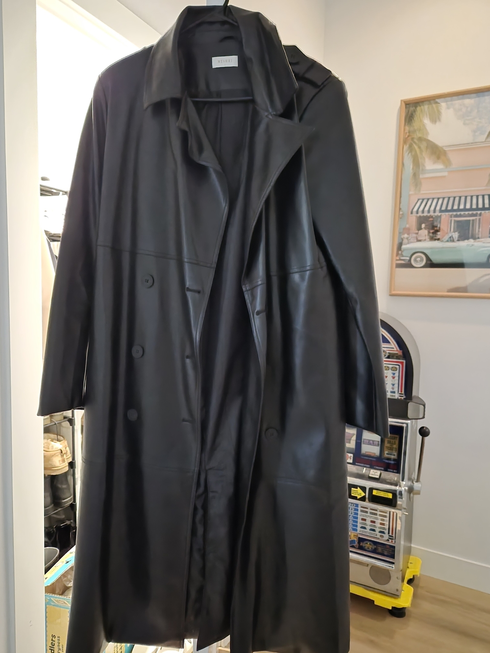 Meshki Black Faux-Leather Trench Coat - Picture 2 of 2